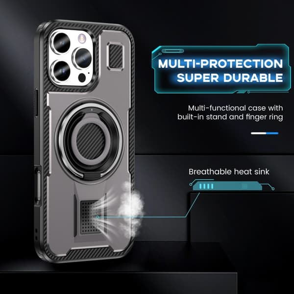 iPhone 16 Pro Skal Kolfiber - Hybrid PC TPU Telefonfodral Grå