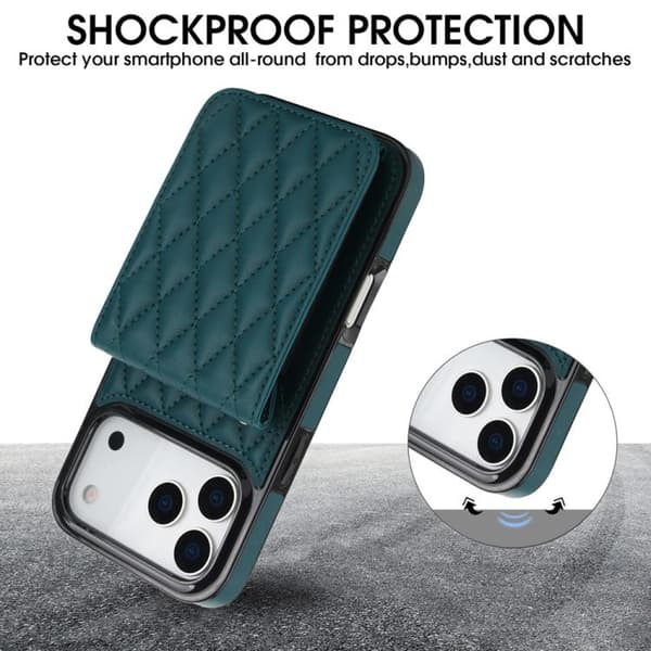 iPhone 18 Pro Max / iPhone 17 Pro Max Skal med RFID och Rhombisk Korthållare Grön