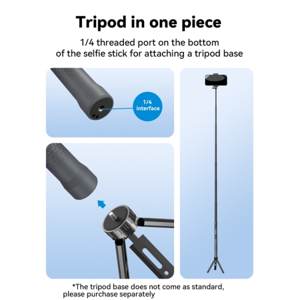 TELESIN 3M Kolfiber Selfie Stick Monopod Med 1/4 Skruv För Actionkamera