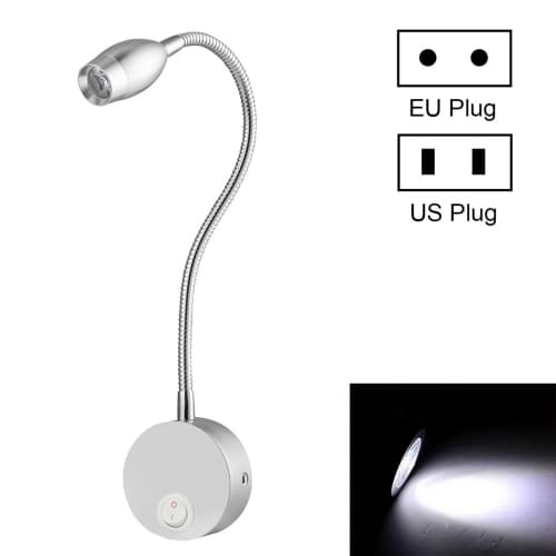 3W Silver Shell Flexibel Svanhals Vit Ljus LED Läslampa Ljus
