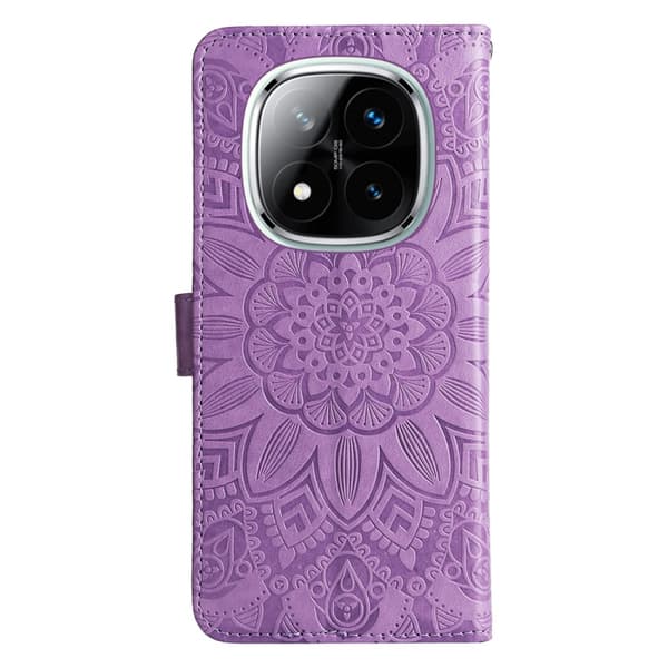 Redmi Note 14 Pro 5G / Note 14 Pro+ 5G - Prägad Solros Läderfodral Purpur