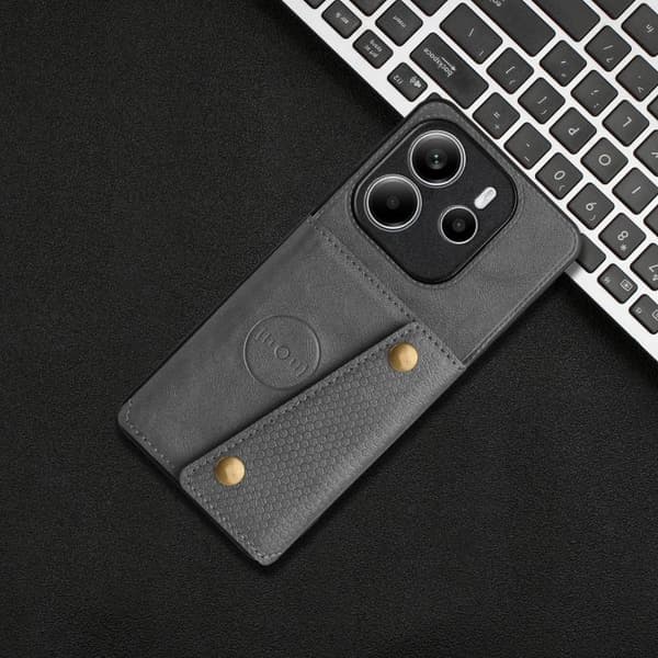 Redmi Note 14 4G - Magnetiskt Mobilskal med Dubbel Spänne och Kortfack Grå