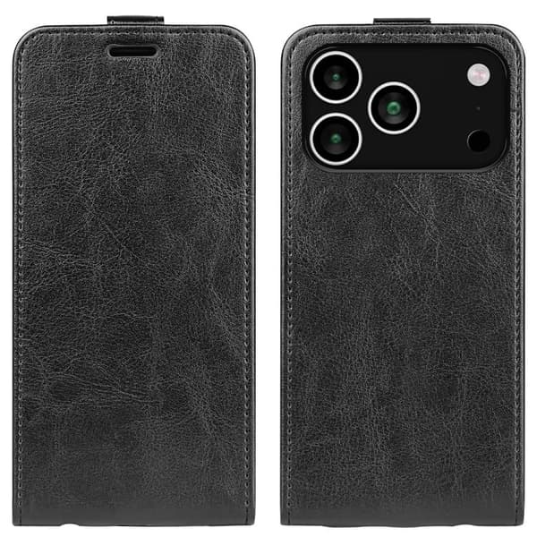 iPhone 18 Pro / iPhone 17 Pro Skal Läderfodral med Textur och Vertikal Flip Svart