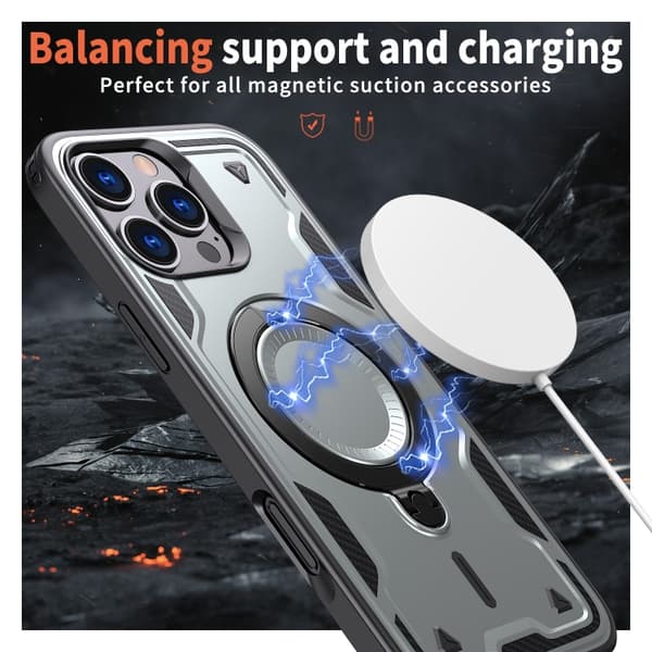 iPhone 16 Pro Max Skal med PC Hybrid TPU Armor och MagSafe Ringhållare Grå