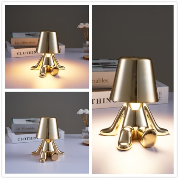 Söt dockformad touch-justerbar skrivbordslampa Mini sovrum uppladdningsbar nattlampa, Spec: 8047(Guld)