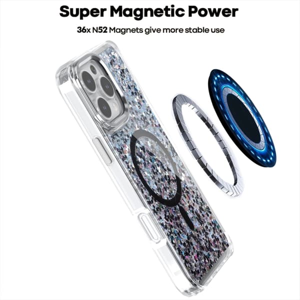 iPhone 16 Pro Max Epoxy Glitter MagSafe Magnetisk TPU Skal Vit