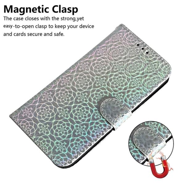 iPhone 18 Pro Max / iPhone 17 Pro Max Skal Läderfodral med Färgglad Magnetspänne Silver