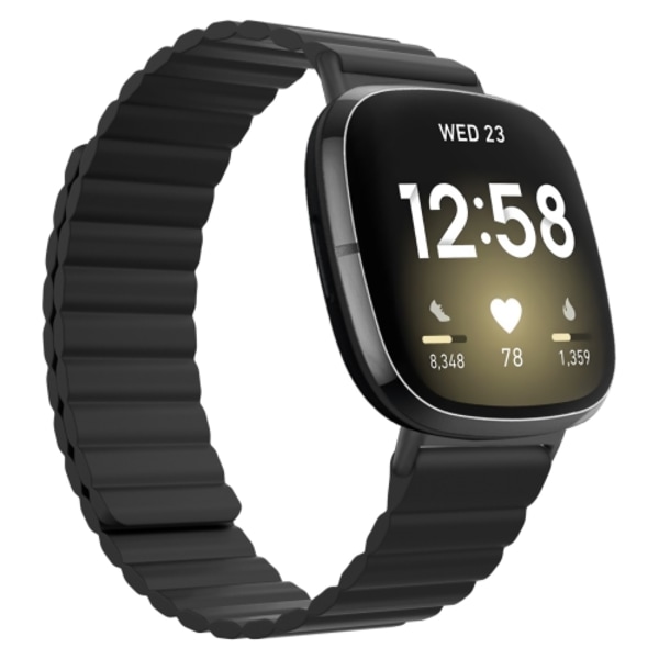För Fitbit Versa 3 / Sense Universal Magnetic Silicone Watch Band Black