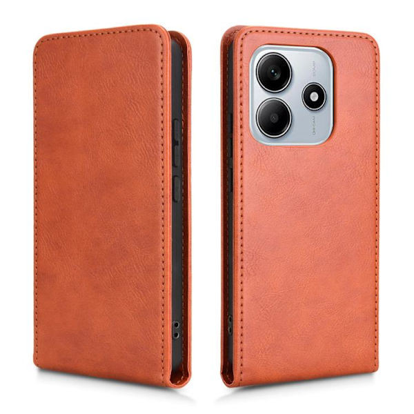 Redmi Note 14 5G - Magnetisk Vertikal Flip Läderfodral Brun