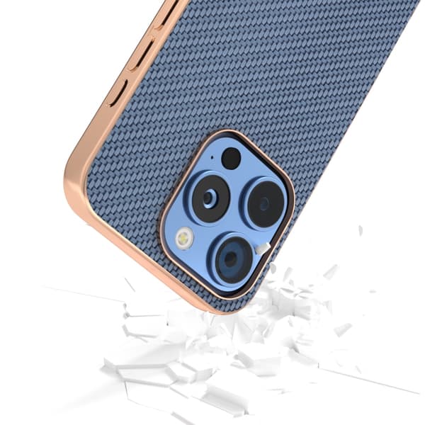 iPhone 16 Pro Max Nano Elektropläterad Kolfiber Textur Skal Himmelsblå