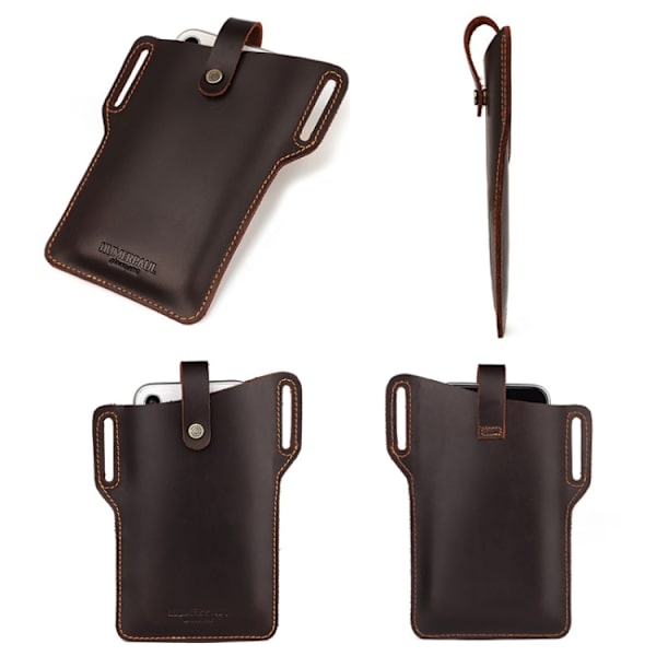 HUMERPAUL Herr Läder Retro Bälte Mobiltelefon Väska Brun