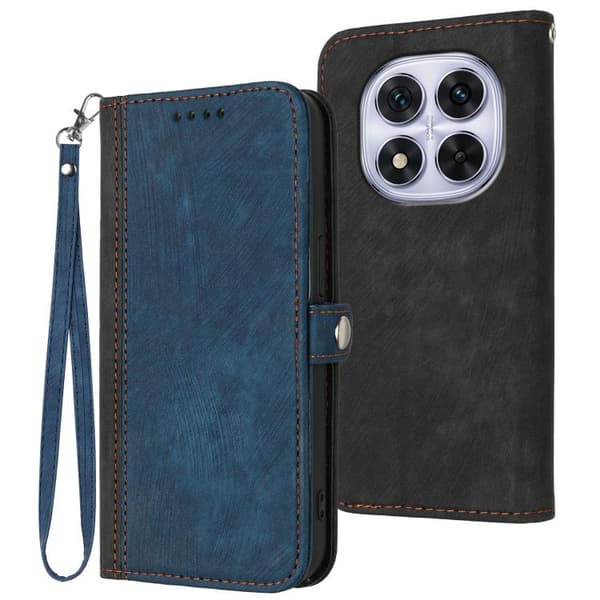 Redmi Note 14 Pro 4G - Sidobuckle Dubbelvikts Handrem Läder fodral Kunglig blå
