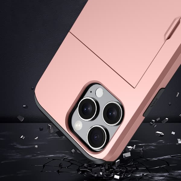 iPhone 16 Pro Shockproof Armor Skal med Kortfack Röd