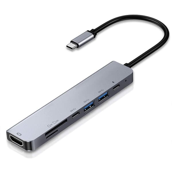 7-i-1 Type-C till HDMI + SD/TF + 2 x Type-C + 2 x USB3.0 Multifunktionell Splitteradapter