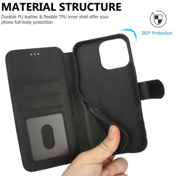 iPhone 16 Pro Max Shockproof PU + TPU Skal - Hållbart Fodral Läder Svart