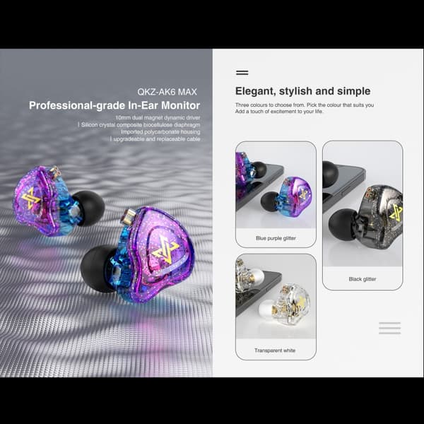 QKZ AK6 MAX In-ear dynamisk subwoofer trådbunden hörlurar, version: Standardversion Färgrik