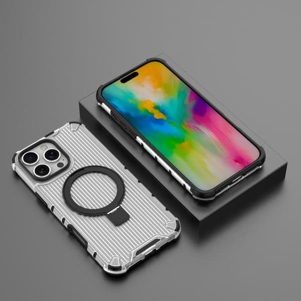 iPhone 16 Pro Max Shockproof Grating Holder Skal - Hållbar och Stöttålig Mobilskal Transparent