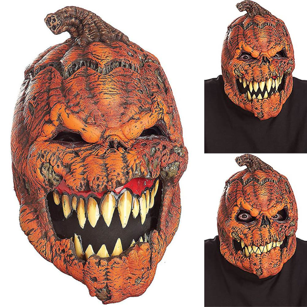 Läskig Pumpkin Cosplay Mask För Vuxen Halloween Skrämmande Latex Mask Party Fancy Dress Up Head Cover Kostym rekvisita