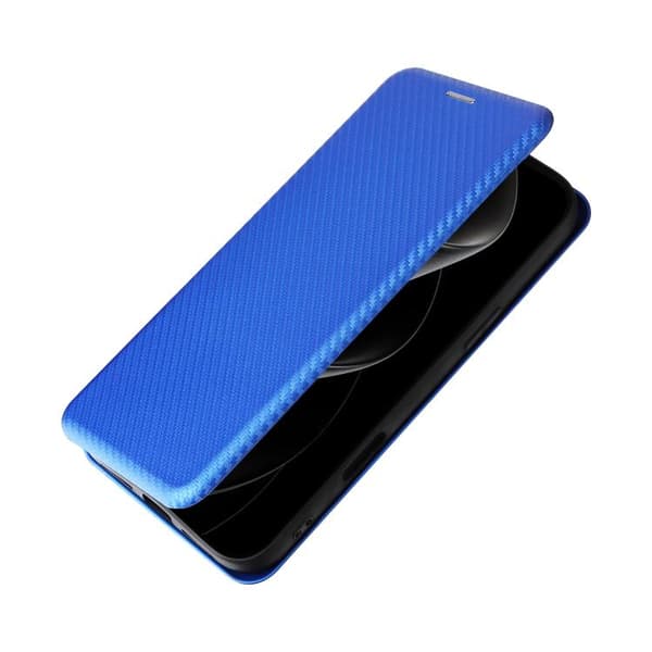 iPhone 18 Pro / iPhone 17 Pro Skal läderfodral med kolfibertextur Blå