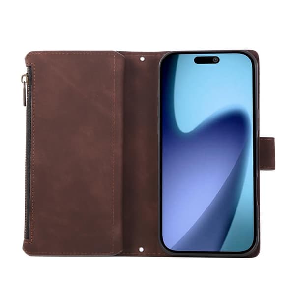 iPhone 18 Pro Max / iPhone 17 Pro Max Skal - läder med multifunktionell kortficka Kaffe