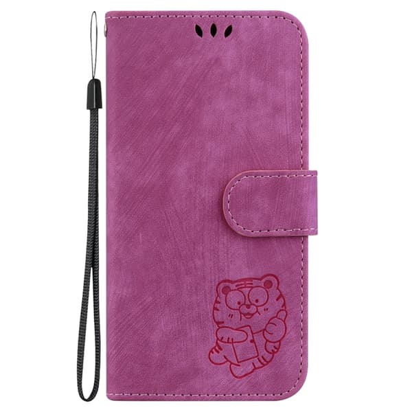 Redmi Note 14 Pro / Note 14 Pro+ 5G - Litet Tiger Prägad Läder fodral Rosröd