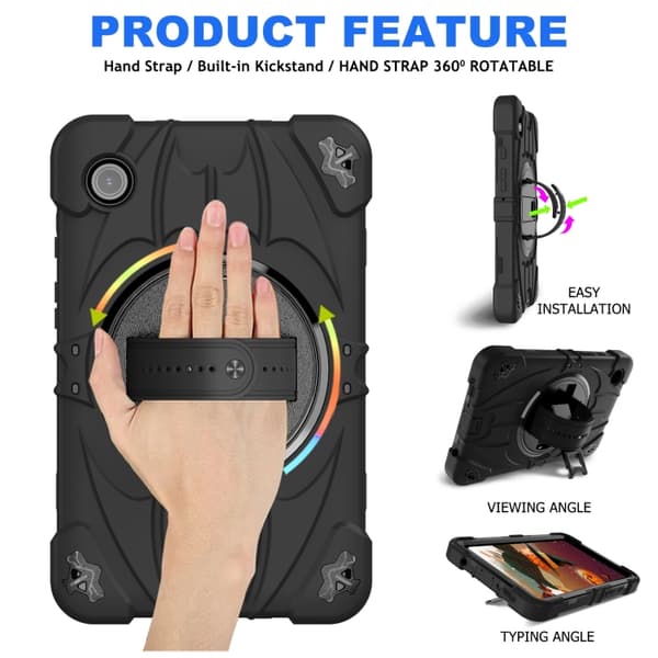 Samsung Galaxy Tab A9 / A11 Bat Hand Grip Ställ Svart