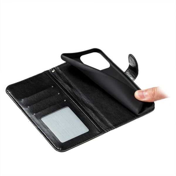 iPhone 18 Pro Max / iPhone 17 Pro Max Skal läderfodral med solmandala präglad Svart