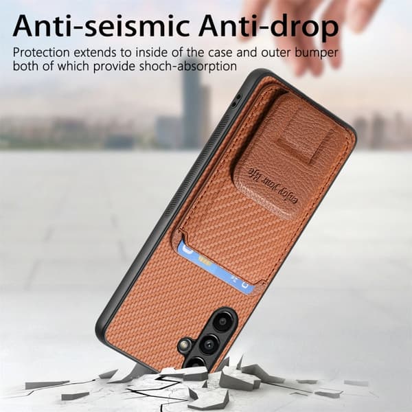 Samsung Galaxy Note20 Skal i Kolfiber med Kortficka och Fällbart Ställ Brun