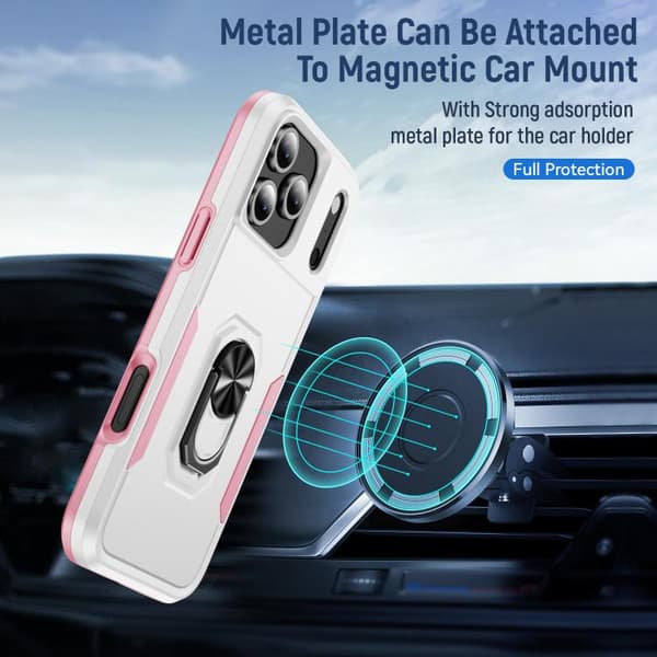 iPhone 18 Pro Max / iPhone 17 Pro Max Skal Pioneer Armor Heavy Duty PC + TPU med Hållare Vit+Rosa
