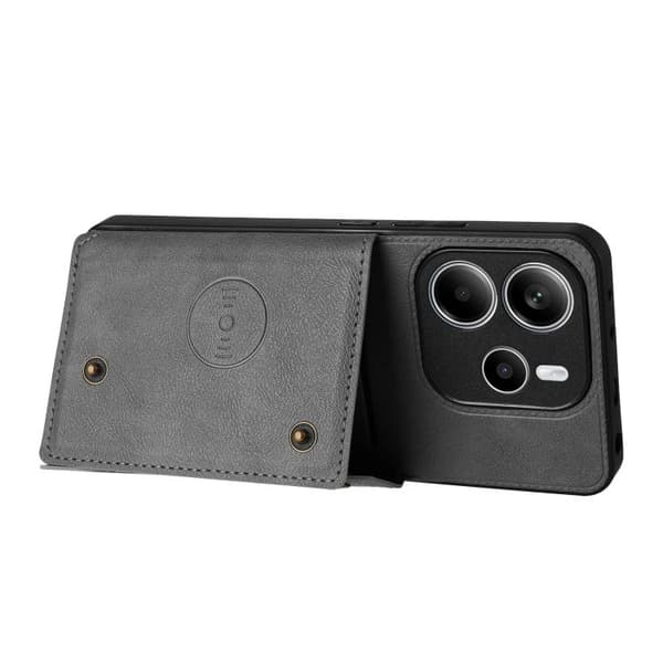 Redmi Note 14 4G - Magnetiskt Mobilskal med Dubbel Spänne och Kortfack Grå