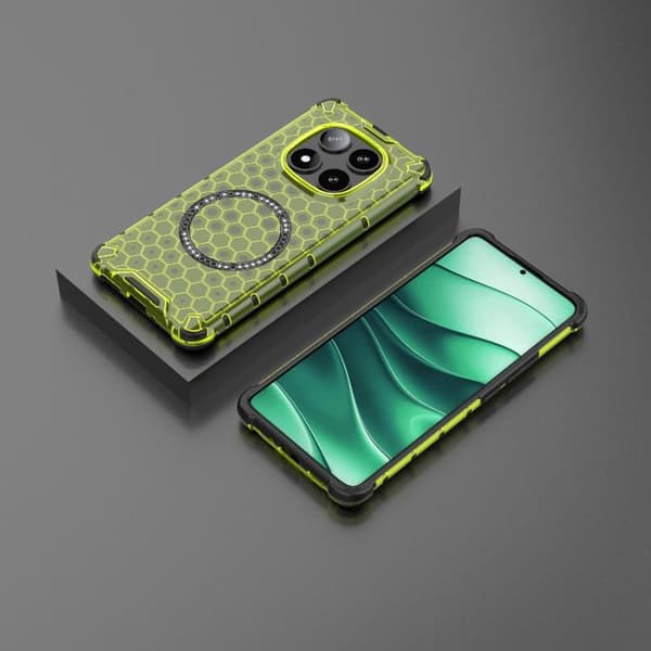 Redmi Note 14 Pro 5G - Honeycomb Magnetisk Ring Stötsäker Mobilskal Grön