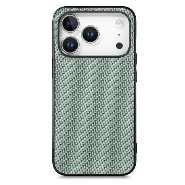 iPhone 18 Pro Max / iPhone 17 Pro Max Skal - kolfibertextur och läder Grön
