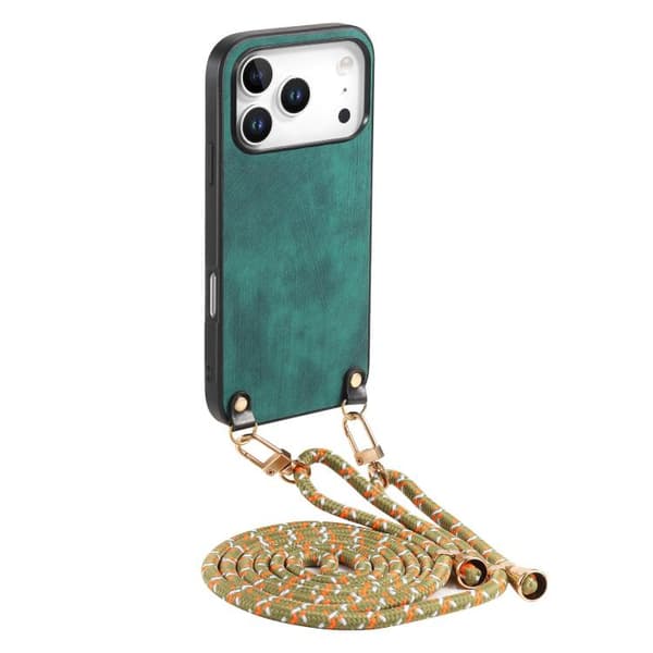 iPhone 18 Pro Max / iPhone 17 Pro Max Skal - Vintage Läder med Crossbody Rem Grön