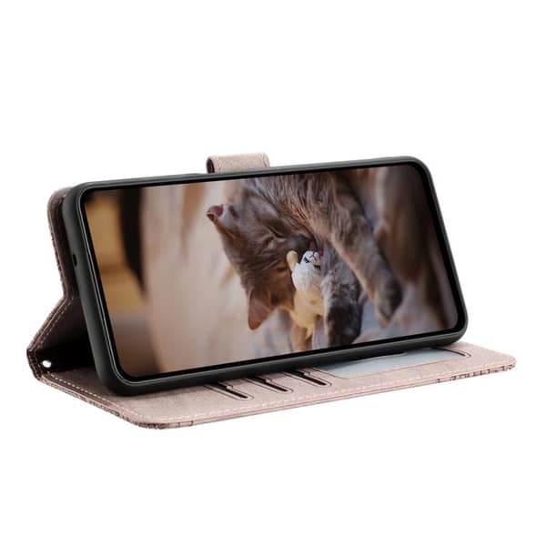 iPhone 18 Pro Max / iPhone 17 Pro Max Skal läderfodral med kattprägling och rem Grå