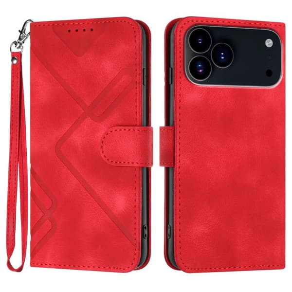 iPhone 18 Pro Max / iPhone 17 Pro Max Skal Läderfodral med Linjemönster Röd