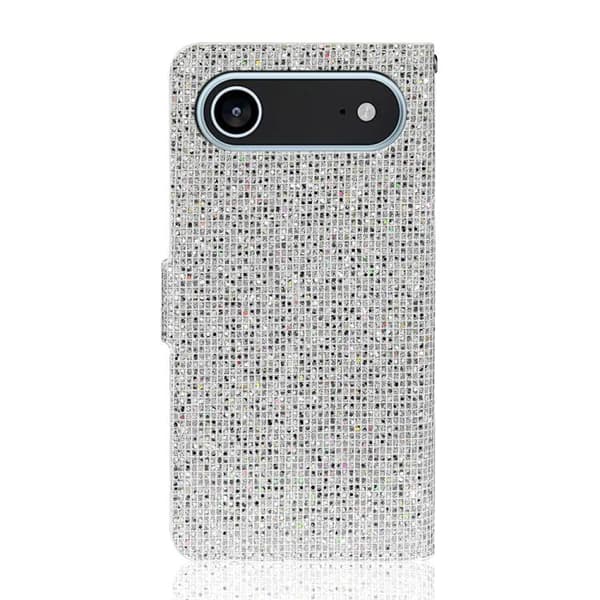 iPhone 17 Air Skal läderfodral med glittrande pulver Silver