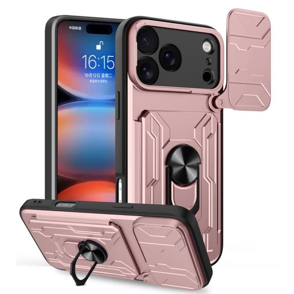 iPhone 17 Pro Skal med Sliding Camshield och Kortfack Roséguld