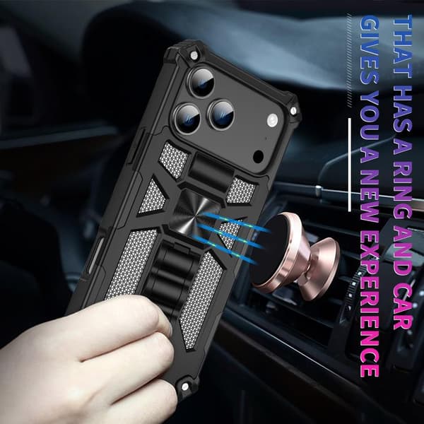 iPhone 17 Pro Camouflage Armor Kickstand TPU + PC Magnetisk Skal Marinblå