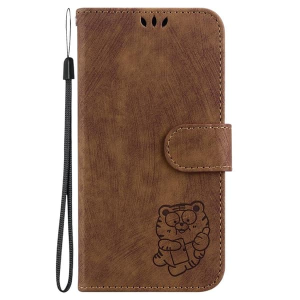 iPhone 17 Pro Max Skal läderfodral med liten tigerprägling Brun
