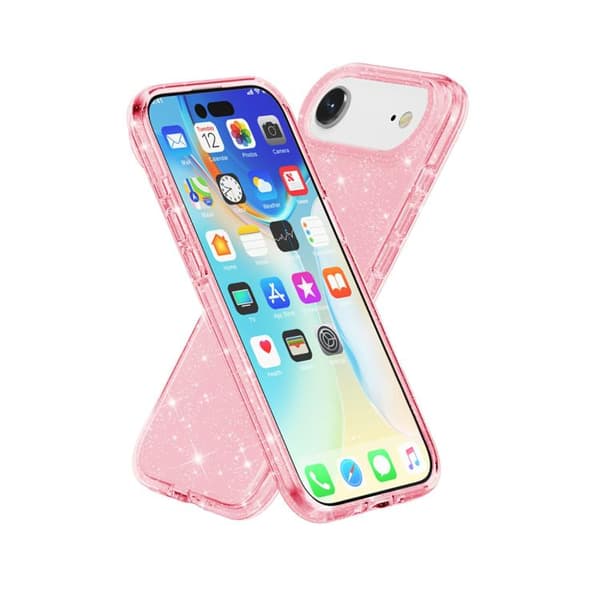 iPhone 17 Air Skal med Stötskydd och Glitterpulver Rosa