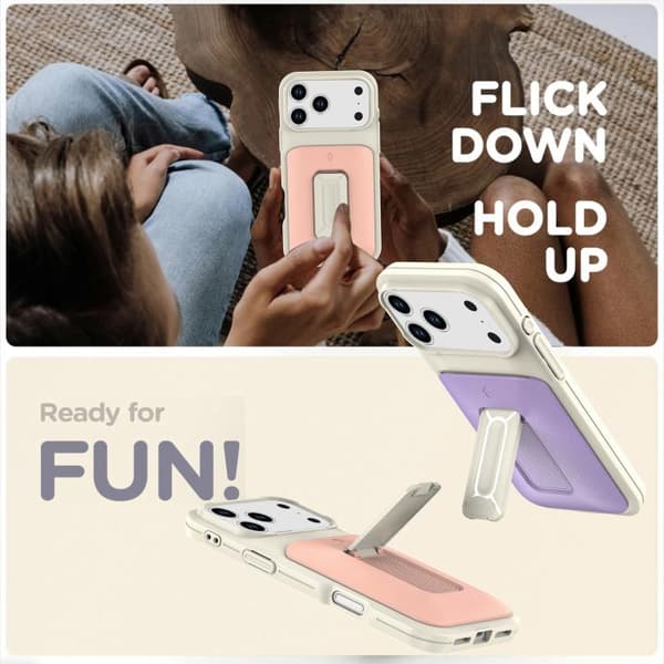 iPhone 18 Pro Max / iPhone 17 Pro Max Skal med Sliding Card Holder och Kickstand Beige Rosa