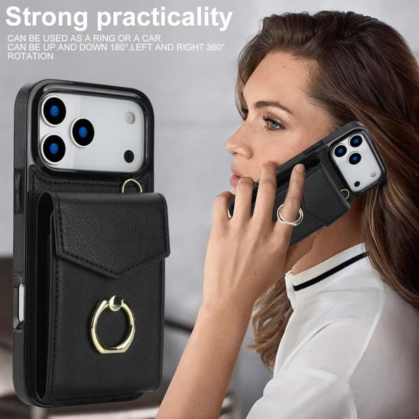 iPhone 18 Pro Max / iPhone 17 Pro Max Skal med Ringhållare och RFID-kortfack Svart