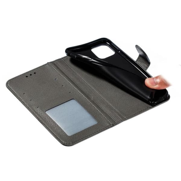 iPhone 18 Pro / iPhone 17 Pro Skal läderfodral med fjädermönster och litchi-textur Grå