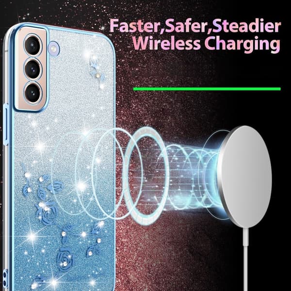 Samsung Galaxy S21+ 5G Skal med Gradient Glittrande Blommor Blå