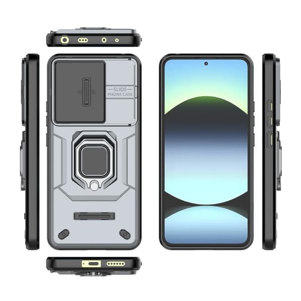 Redmi Note 14 4G - Global Sliding Camshield TPU + PC Stötsäker Mobilskal med Ställ Grå