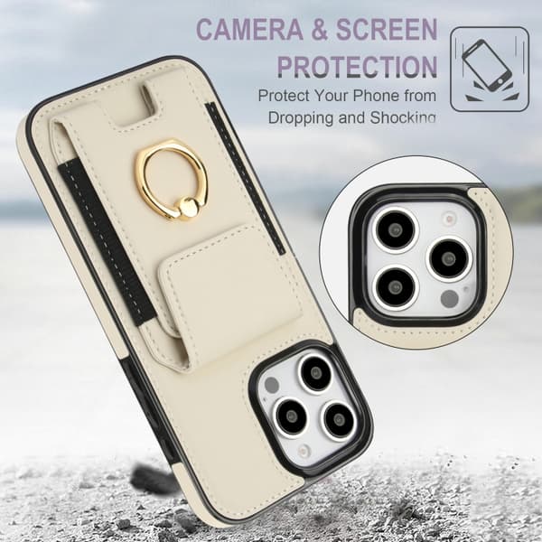 iPhone 16 Pro Elastisk Kortväska Ringhållare Skal Vit