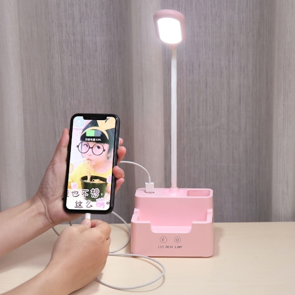 Student USB-laddning sovrum touch LED ögonskydd multifunktionell kreativ skrivbordslampa, stil: utan fläkt (rosa)