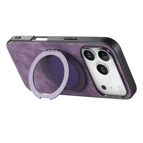 iPhone 17 Pro Retro Läder Rotations Rund Skal Purpur