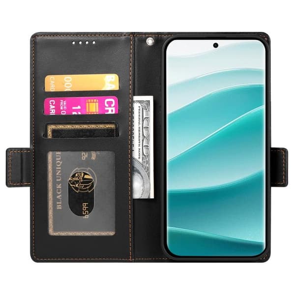 Redmi Note 14 Pro 4G - Magnetisk Frostad Läderfodral med Sidobuckle Svart