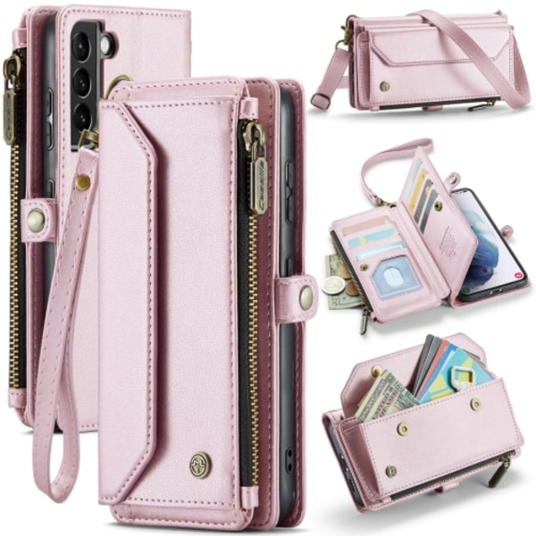 Samsung Galaxy S21+ 5G Skal CaseMe C36 med kortfack, dragkedja, RFID-skydd, läder Rosa